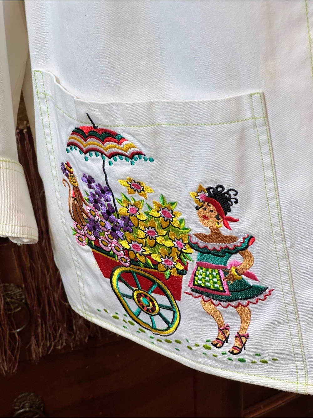 Bob Mackie White Embroidered Market Scene Blazer - Picture 3 of 9